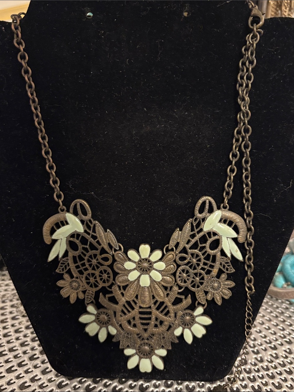 Icing Antique mint Floral Filigree Necklace
